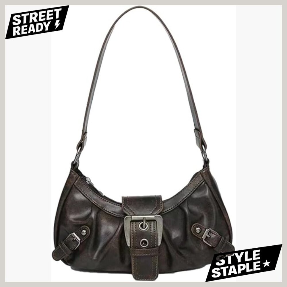 Small Faux Leather Hobo Bag with Top Handle and Shoulder Strap